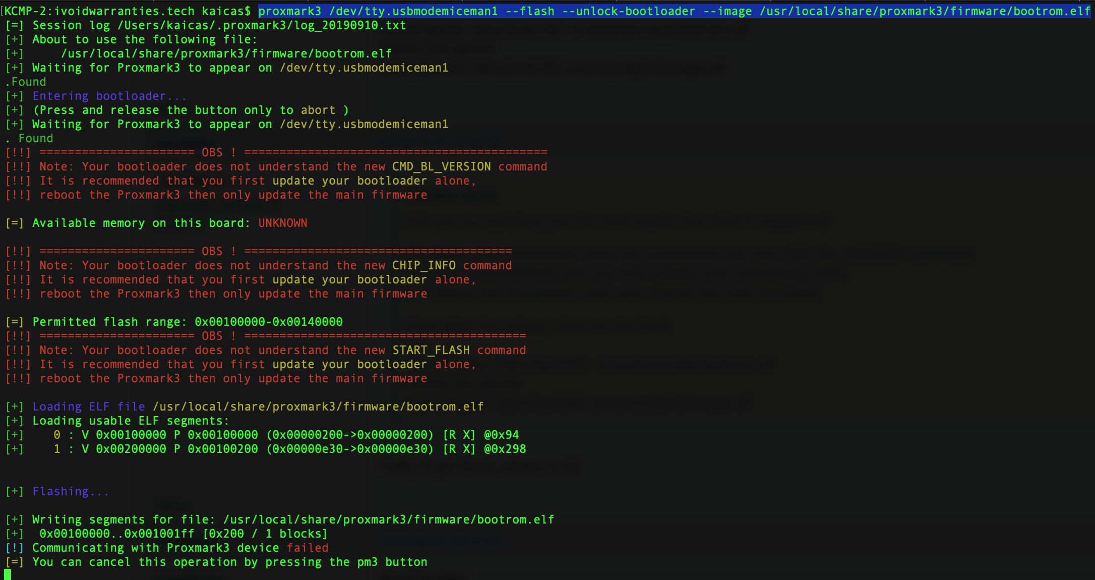 proxmark3 bootloader waiting